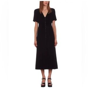The Kooples | NWOT Black midi v-neck Bijou button down velvet dress